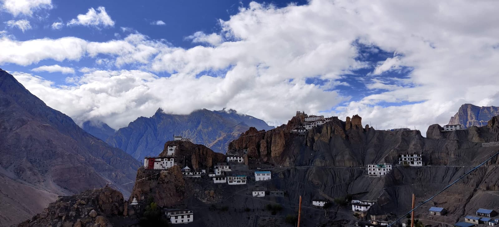 Dhankar Gompa and its fort perched on a crumbling ridge above the Spiti valley