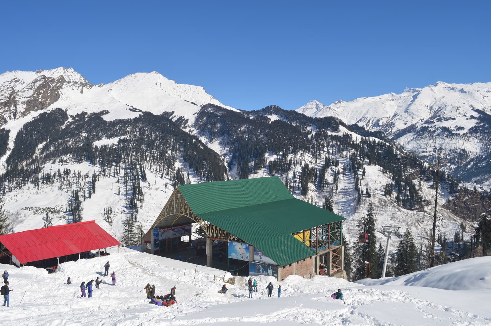Solang Valley under deep snow below the ski slopes near Manali