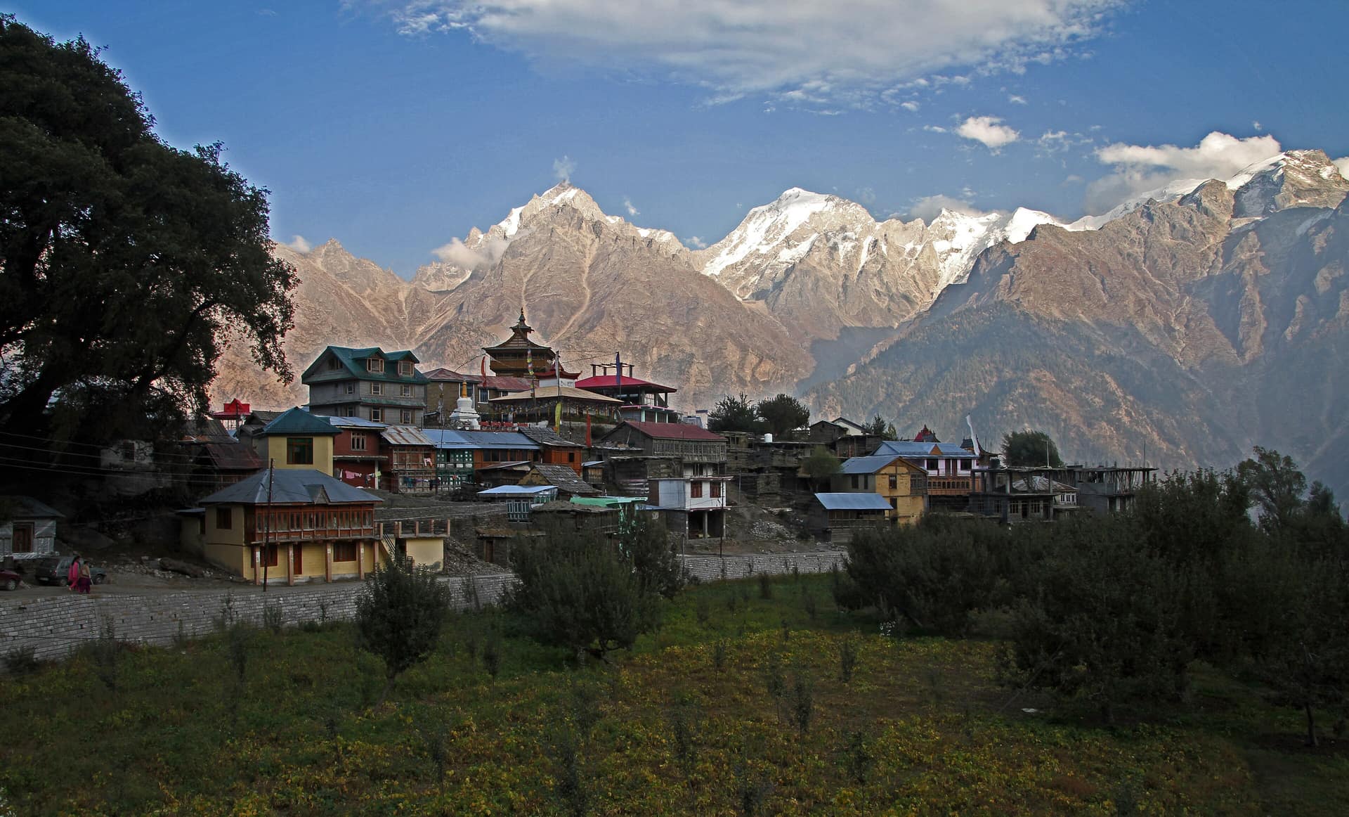 Kalpa village in Kinnaur below the snow-capped Kinnaur Kailash range